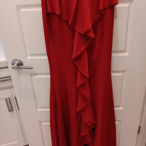 Red Rayon High Neck Gown - Picture 5 of 7